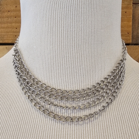 Silvertone Four Strand Chain Necklace - Picture 1 of 4